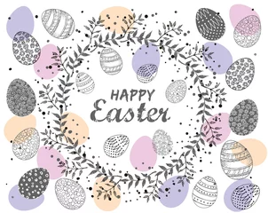 Foto op Canvas Hand drawn frame of Easter eggs with doodle ornament.  © oldesign