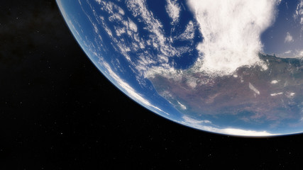 3D illustration Planet Earth blue against the background of the galaxy and the black starry sky (Elements of this image furnished by NASA)