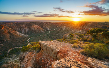 panorama view of sunrise over charles knife canyon, western australia 4