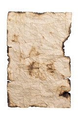 Fototapeta premium Old burnt paper isolated on a white background