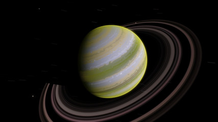 Green exoplanet with rings gas giant Saturn planet 3D illustration (Elements of this image furnished by NASA)