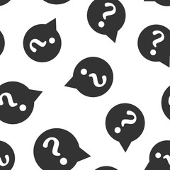 Question mark icon seamless pattern background. Discussion speech bubble vector illustration. Question symbol pattern.