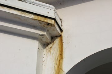 Mold and rust on wall corner.