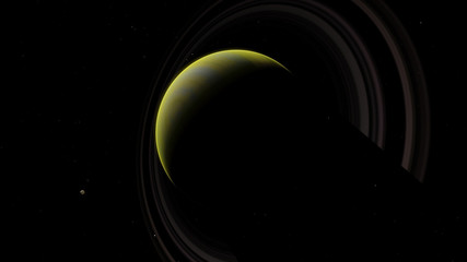 Green exoplanet with rings gas giant Saturn planet 3D illustration (Elements of this image furnished by NASA)