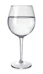 Half full glass for wine isolated on white background with clipping path. Glass with water.
