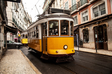 Naklejka na ściany i meble Vintage tram in Lisbon, Portugal
