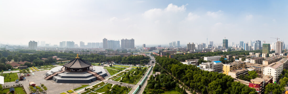 Fototapeta July 2017 - Luoyang, Henan province, China - Panoramic view from the top of Tian Tang, or Heavenly Hall, at the Sui and Tang Dynasty Luoyang City National Heritage Park