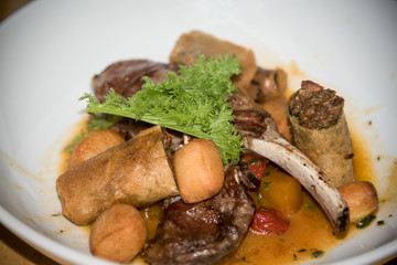 Lamb chops, entrecote, cannelloni and sweet potatoes.