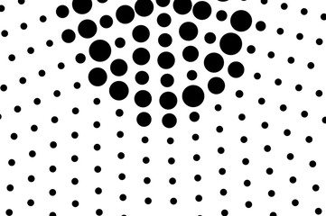 Black on white radial halftone texture. Oversized dotted ornament. Contrast dotwork pattern