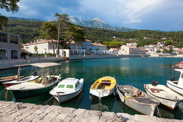 Fototapeta na wymiar fishing boats moored in the marina of the city Herceg Novi