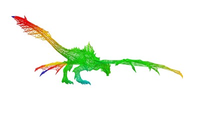 3d rendering of an outlined colorful rainbow animal on white