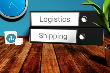 Trading Business. File folder labeled with the words Logistics and Shipping