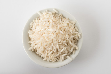 Uncooked White Rice in a Bowl