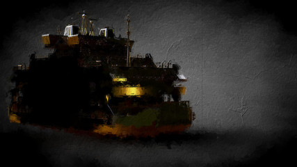 3d rendering of a golden ship on a dark background
