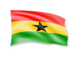 Waving Ghana flag on white. Flag in the wind.