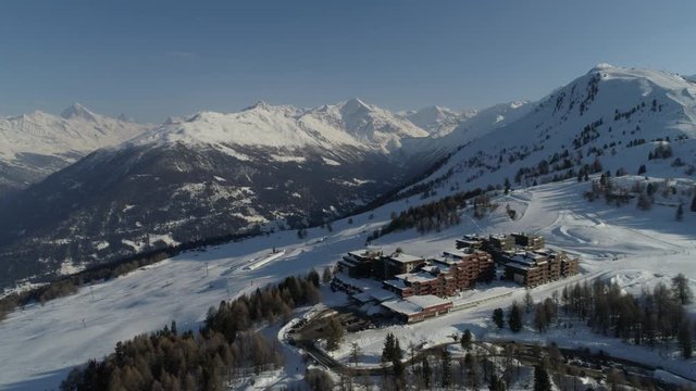 Thyon, Val d'Herens in winter - Aerial 4K