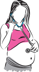 pregnant mother listening her belly illustration