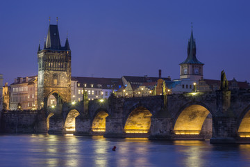 Fototapeta na wymiar Charles Bridge at Night, Prague - Czech Republic