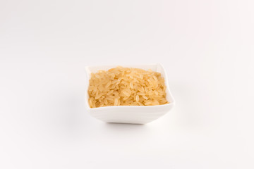 white rice in bowl isolated on white background