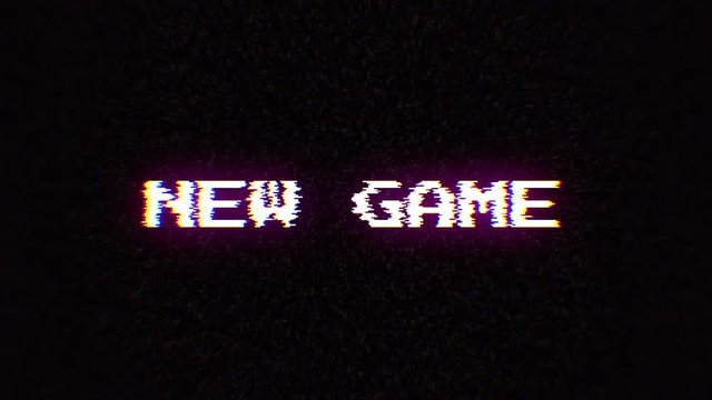 Intentional digital artifact injection fx animation, decoding a noisy scambled 8-bit text: new game.