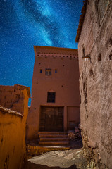 Kasbah Ait Ben Haddou in the desert at night, Morocco