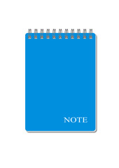 Office writing spiral notebook with blue cover and with the inscription note