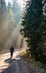Obraz premium Woman hiking on country road