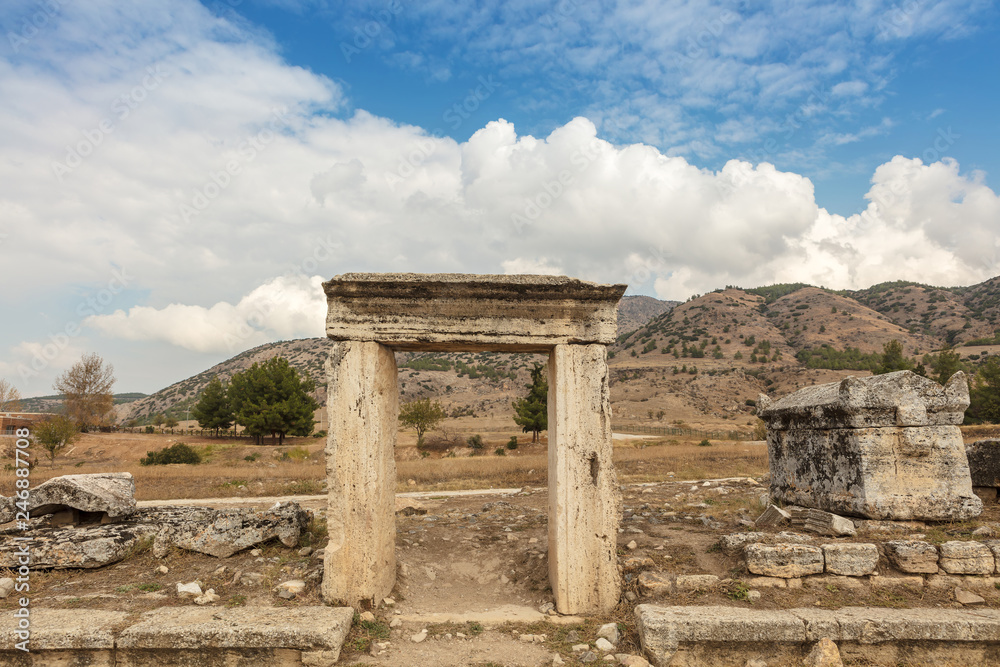 Wall mural necropolis of hierapolis in denizil province, one of the largest and best-preserved cemeteries in al