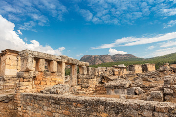 Fototapeta na wymiar Necropolis of Hierapolis in Denizil Province, one of the largest and best-preserved cemeteries in all of Turkey.