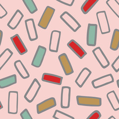 Colorful, hand drawn rectangle shapes on a muted pink background, seamless repeat pattern. Vector design, great for textiles, fashion, paper items, branding, home decor and graphic design work.