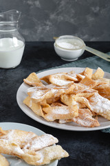 Faworki, Chrusty, Angel Wings - traditional Polish pastries served during Carnival Fat Thursday, just befor Lent.