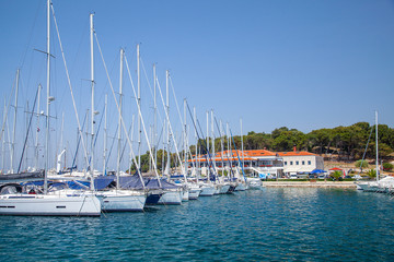 Fototapeta premium View of the pier with yachts, Marina Port Porec Istrian Peninsula, Croatia, Europe