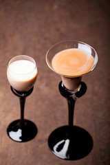liquor cocktail glass wooden table 