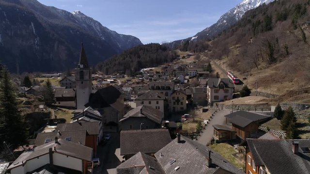 Salvan train traveling - Aerial 4K