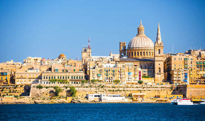Fototapeta na wymiar beautiful view on Valletta architecture from the sea in Malta