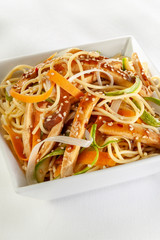 Oriental chicken salad. Asian basted style plate with sesame