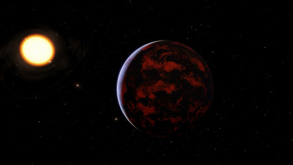 Exoplanet 3D illustration orbital view, purple planet from the orbit (Elements of this image furnished by NASA)