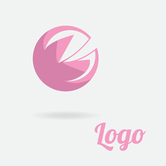 Pink logo in the form of a petal/The figure depicts the logo, which consists of a circle, pink with a shadow. Logo for a new company, institution, enterprise.