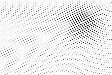 Black on white halftone vector. Radial dotted texture. Faded dotwork gradient. Monochrome halftone overlay