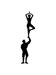 stark bodybuilder muskeln trick 2 paar freunde duo kunst liebe team yoga übung meditation haltung training fitness silhouette frau weiblich konzentration gesund entspannung clipart design