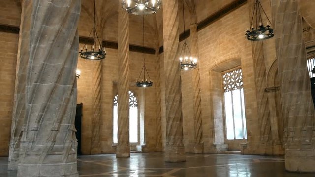 marble column of the European civil gothic period in the Lonja de la Seda in Valencia, Spain