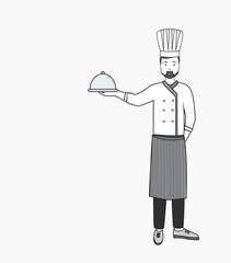 Chef man vector illustration. Cute character wearing chef hat and holding a plate.