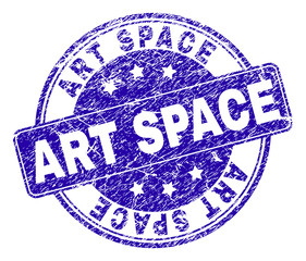 ART SPACE stamp seal watermark with distress texture. Designed with rounded rectangle and circles. Blue vector rubber watermark of ART SPACE label with dust texture.