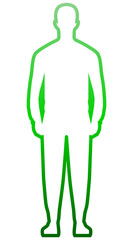 Man standing silhouette - green gradient outline, isolated - vector
