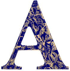 Wooden hand painted blue and gold letters in retro style