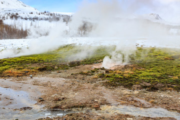 Geothermal landscape Strokkur Geysir, Iceland in Winter