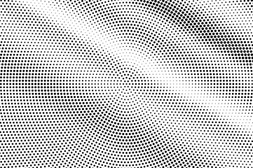 Black on white round halftone texture. Diagonal dotwork gradient. Distressed dotted vector background.