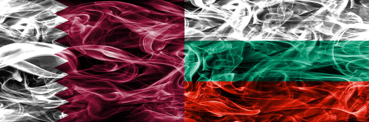 Qatar vs Bulgaria, Bulgarian smoke flags placed side by side. United Arab Emirates. UAE.
