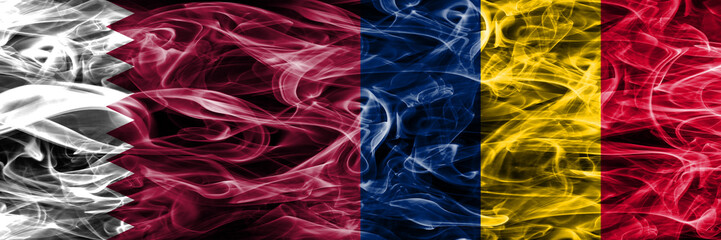 Qatar vs Chad, Chadian smoke flags placed side by side. United Arab Emirates. UAE.