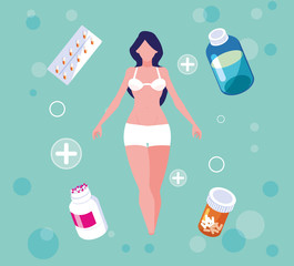 body of woman with medicines treatments